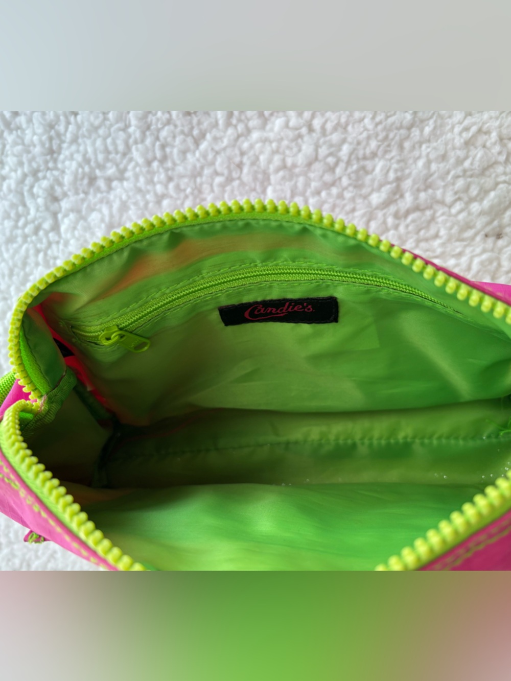 Candie's Vintage Y2K Hot Pink Neon Green Nylon Shoulder Bag - Picture 5 of 5